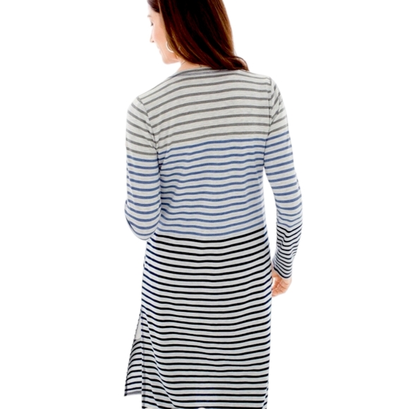 Chicos Zenergy Radley Striped Button Front  Duster Cardigan W/Pockets SZ 1=M - Picture 2 of 11